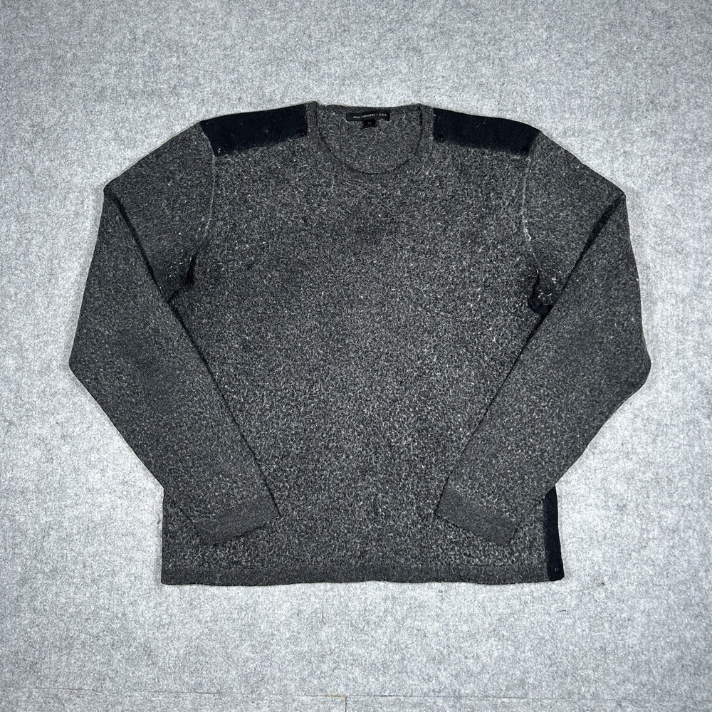John Varvatos Crewneck Sweater Men's Size XL Grey Wool Blend Rivets Stretch USA